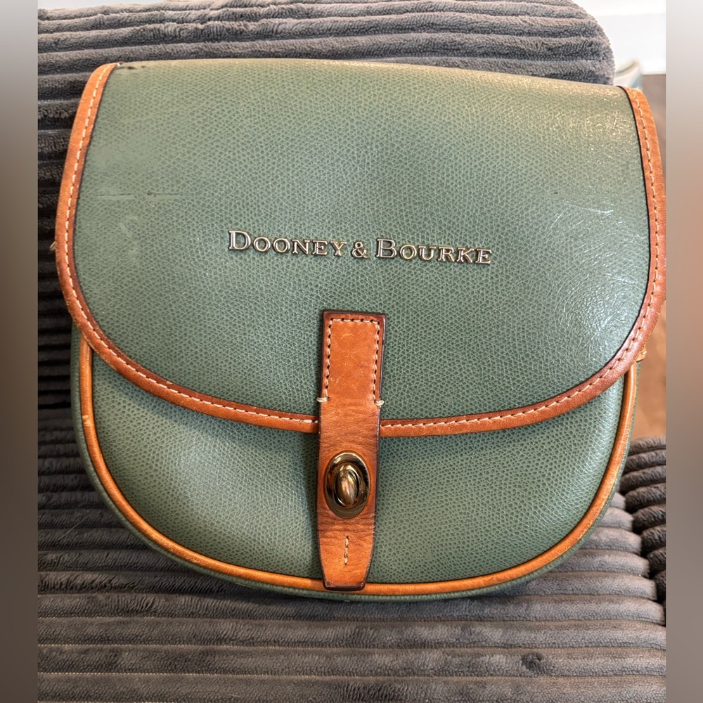 Dooney & Bourke Green Leather Crossbody (No Strap) with Brown Trim and Turn-Lock